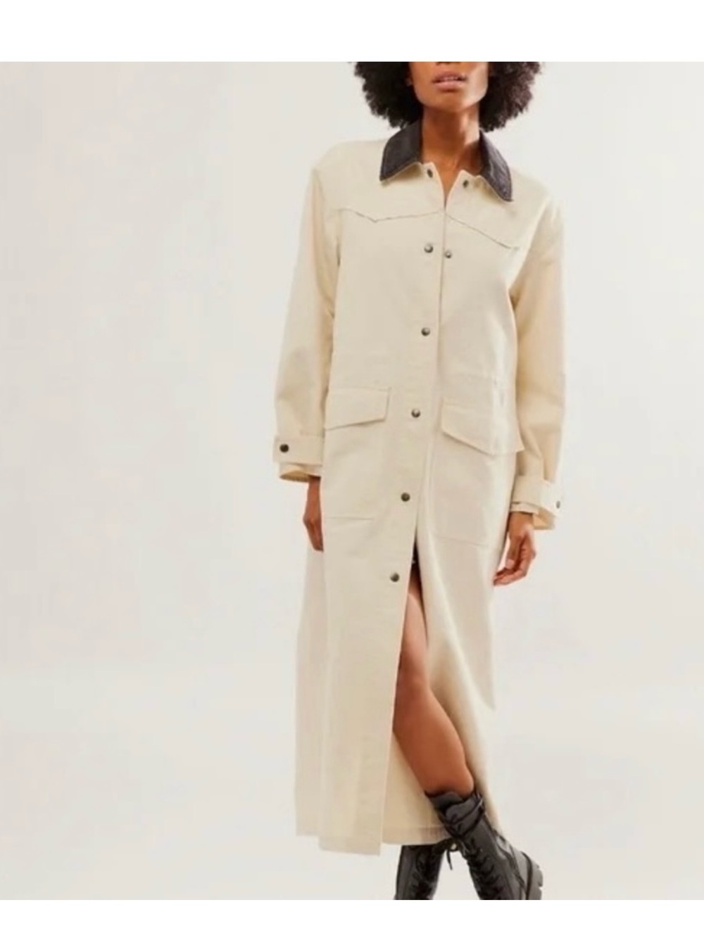 NWT Free People Hunter Duster Jacket Cream & Contrast Collar